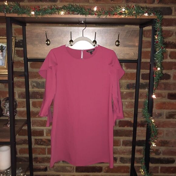 Express Pink Ruffle Long Sleeve Dress - Sz XS - Picture 1 of 15